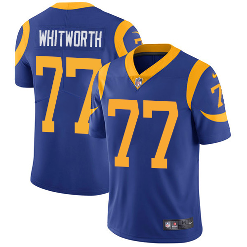 Nike Rams #77 Andrew Whitworth Royal Blue Alternate Mens Stitched NFL Vapor Untouchable Limited Jers