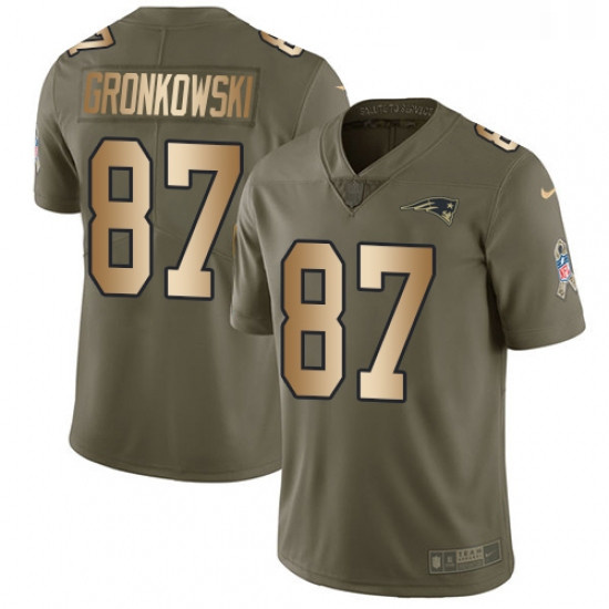 Youth Nike New England Patriots 87 Rob Gronkowski Limited OliveGold 2017 Salute to Service NFL Jerse