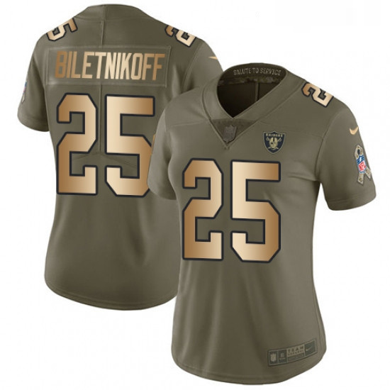 Womens Nike Oakland Raiders 25 Fred Biletnikoff Limited OliveGold 2017 Salute to Service NFL Jersey