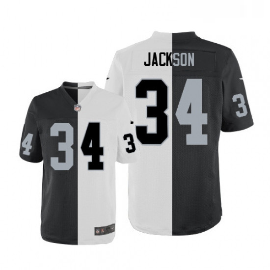 Mens Nike Oakland Raiders 34 Bo Jackson Elite BlackWhite Split Fashion NFL Jersey