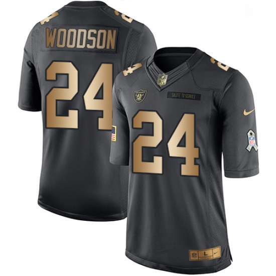 Mens Nike Oakland Raiders 24 Charles Woodson Limited BlackGold Salute to Service NFL Jersey