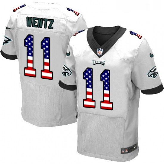 Mens Nike Philadelphia Eagles 11 Carson Wentz Elite White Road USA Flag Fashion NFL Jersey