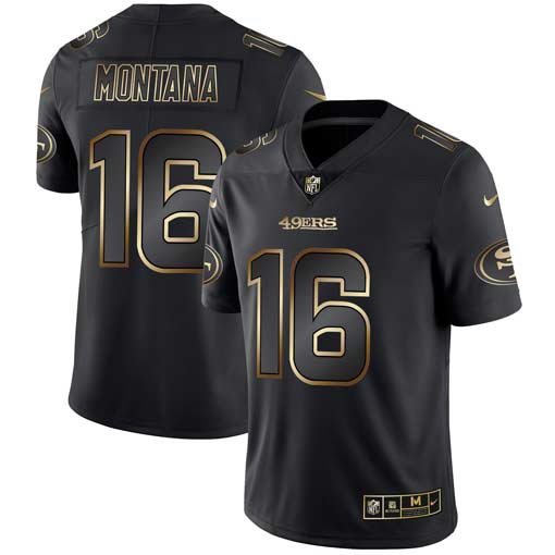 Nike 49ers 16 Joe Montana Black Gold Vapor Untouchable Limited Jersey