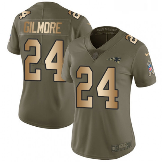 Womens Nike New England Patriots 24 Stephon Gilmore Limited OliveGold 2017 Salute to Service NFL Jer