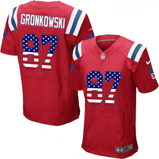 Mens Nike New England Patriots 87 Rob Gronkowski Elite Red Alternate USA Flag Fashion NFL Jersey