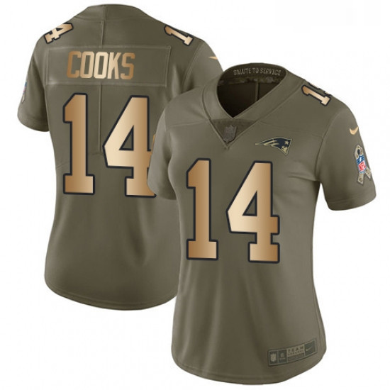 Womens Nike New England Patriots 14 Brandin Cooks Limited OliveGold 2017 Salute to Service NFL Jerse