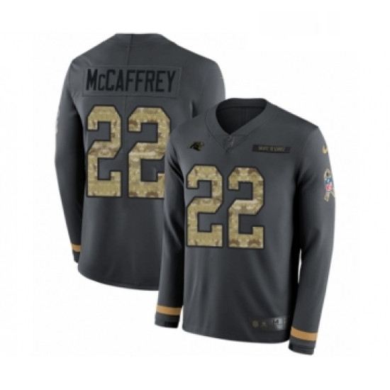 Youth Nike Carolina Panthers 22 Christian McCaffrey Limited Black Salute to Service Therma Long Slee