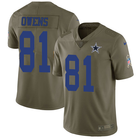 Nike Cowboys #81 Terrell Owens Olive Mens Stitched NFL Limited 2017 Salute To Service Jersey