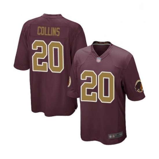 Mens Washington Redskins 20 Landon Collins Game Burgundy Red Gold Number Alternate 80TH Anniversary 