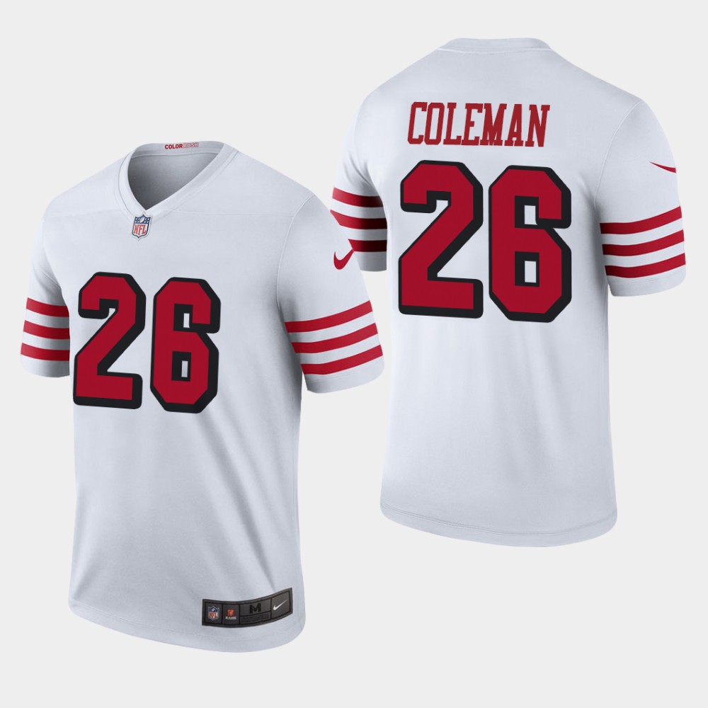 Men Nike 49ers #26 Tevin Coleman White Color Rush Jersey