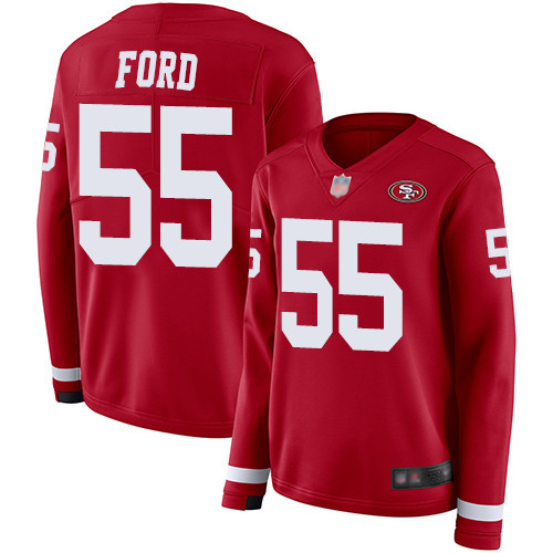 49ers 55 Dee Ford Red Team Color Womens Stitched Football Limited Therma Long Sleeve Jersey
