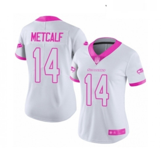 Womens Seattle Seahawks 14 DK Metcalf Limited White Pink Rush Fashion Football Jersey