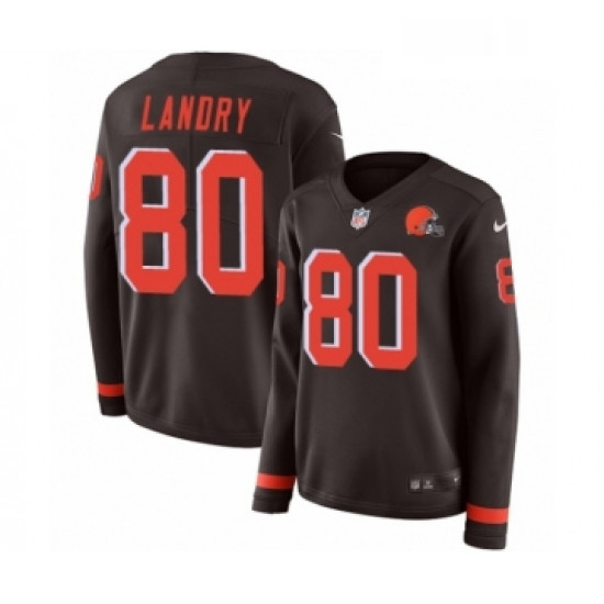 Womens Nike Cleveland Browns 80 Jarvis Landry Limited Brown Therma Long Sleeve NFL Jersey