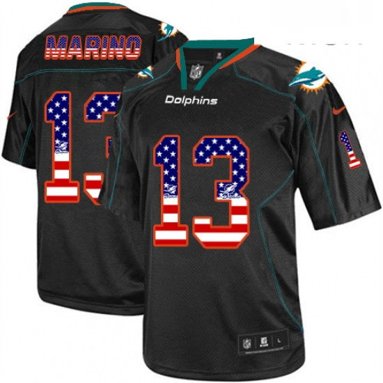 Mens Nike Miami Dolphins 13 Dan Marino Elite Black USA Flag Fashion NFL Jersey