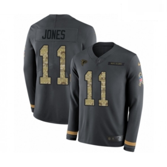 Men Nike Atlanta Falcons 11 Julio Jones Limited Black Salute to Service Therma Long Sleeve NFL Jerse