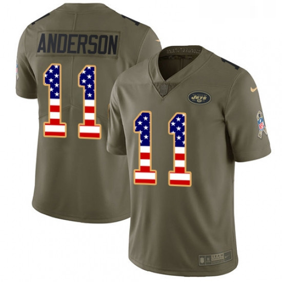 Mens Nike New York Jets 11 Robby Anderson Limited OliveUSA Flag 2017 Salute to Service NFL Jersey