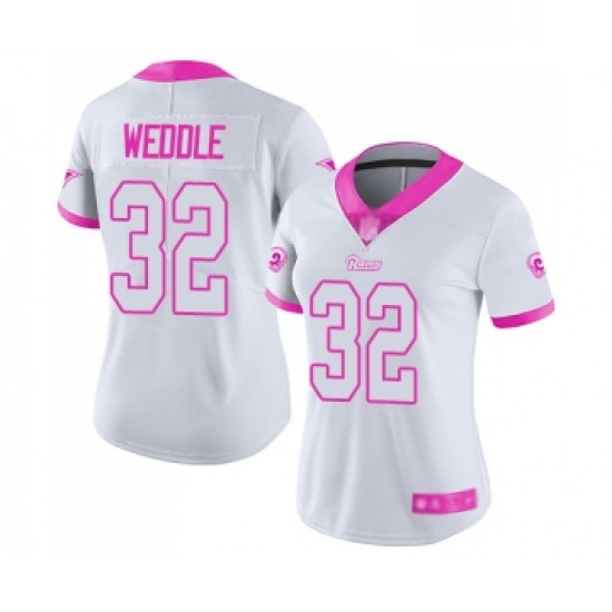 Womens Los Angeles Rams 32 Eric Weddle Limited White Pink Rush Fashion Football Jersey