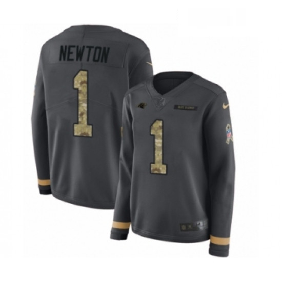 Womens Nike Carolina Panthers 1 Cam Newton Limited Black Salute to Service Therma Long Sleeve NFL Je