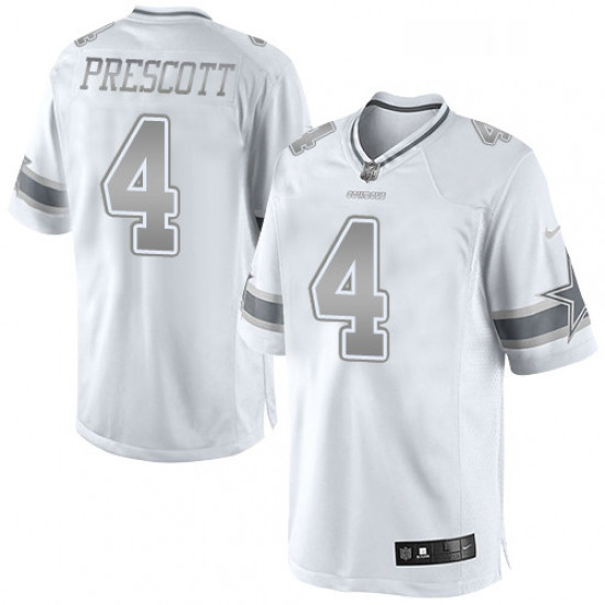 Mens Nike Dallas Cowboys 4 Dak Prescott Limited White Platinum NFL Jersey