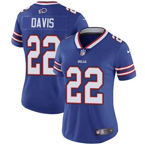 Nike Bills #22 Vontae Davis Royal Blue Team Color Womens Stitched NFL Vapor Untouchable Limited Jers