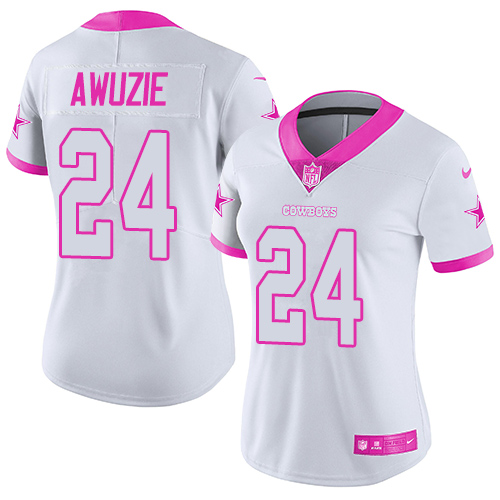Nike Cowboys #24 Chidobe Awuzie White Pink Womens Stitched NFL Limited Rush Fashion Jersey