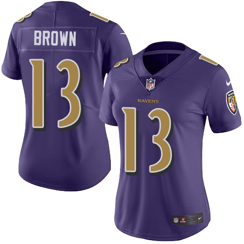 Nike Ravens #13 John Brown Purple Womens Stitched NFL Limited Rush Jersey