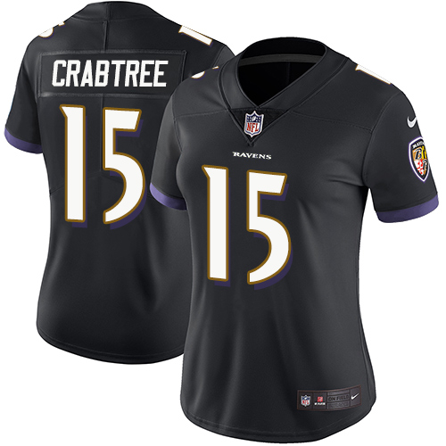 Nike Ravens #15 Michael Crabtree Black Alternate Womens Stitched NFL Vapor Untouchable Limited Jerse