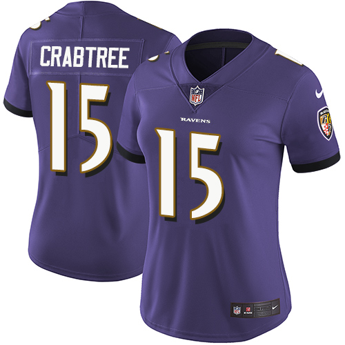 Nike Ravens #15 Michael Crabtree Purple Team Color Womens Stitched NFL Vapor Untouchable Limited Jer