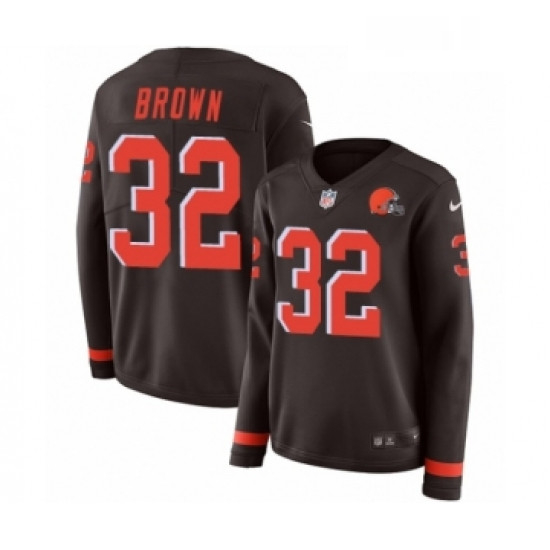 Womens Nike Cleveland Browns 32 Jim Brown Limited Brown Therma Long Sleeve NFL Jersey