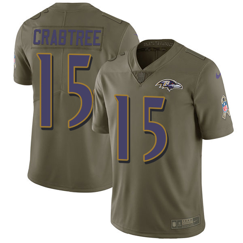 Nike Ravens #15 Michael Crabtree Olive Youth Stitched NFL Limited 2017 Salute to Service Jersey