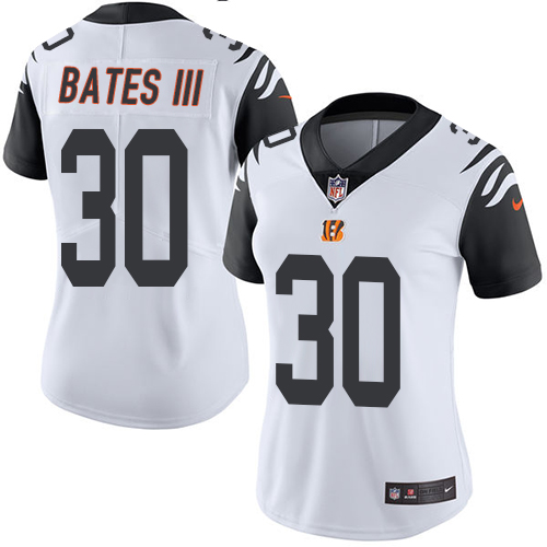 Nike Bengals #30 Jessie Bates III White Womens Stitched NFL Limited Rush Jersey