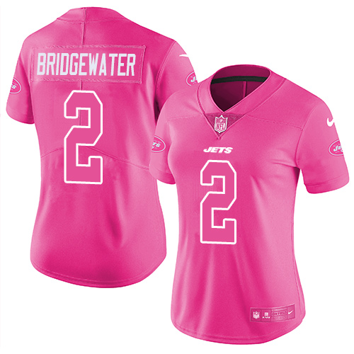 Nike Jets #2 Teddy Bridgewater Pink Womens Stitched NFL Limited 