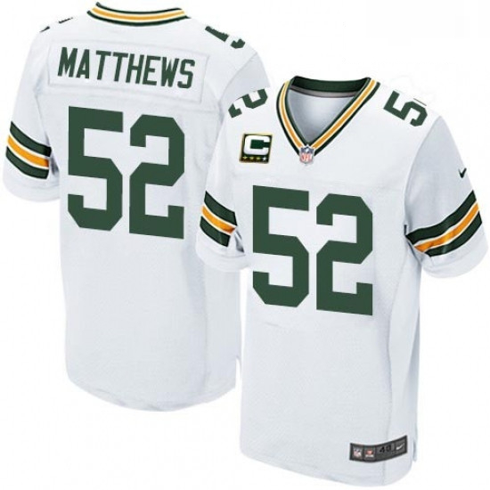 Men Nike Green Bay Packers 52 Clay Matthews Elite White C Patch NFL Jersey