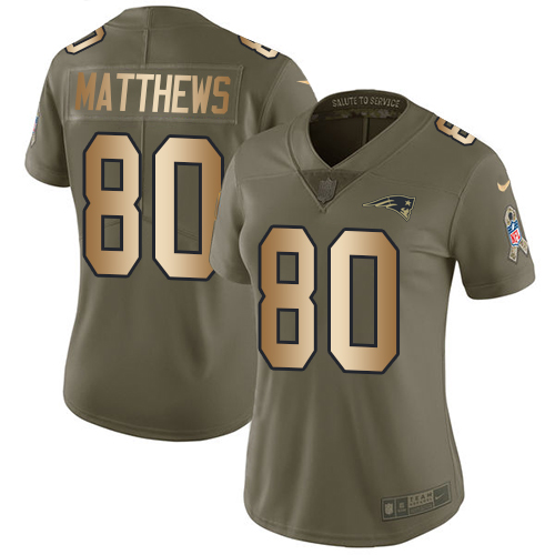 Nike Patriots #80 Jordan Matthews Olive Gold Womens Stitched NFL Limited 2017 Salute to Service Jers