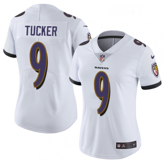 Womens Nike Baltimore Ravens 9 Justin Tucker White Vapor Untouchable Limited Player NFL Jersey