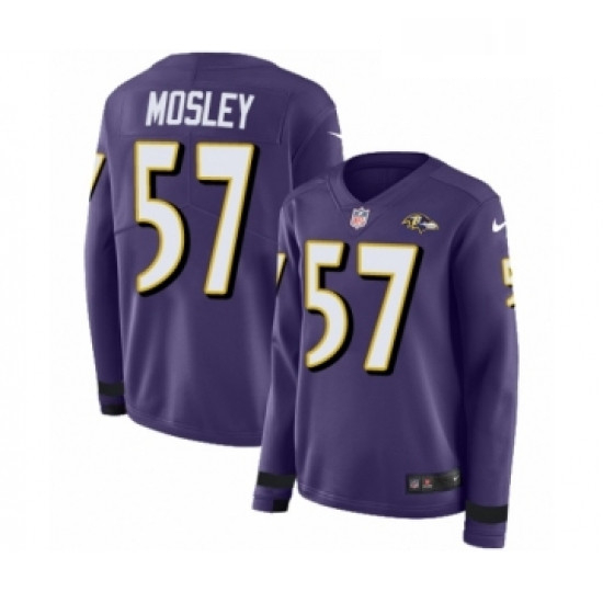 Womens Nike Baltimore Ravens 57 CJ Mosley Limited Purple Therma Long Sleeve NFL Jersey