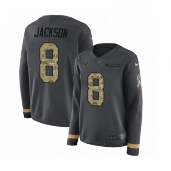 Womens Nike Baltimore Ravens 8 Lamar Jackson Limited Black Salute to Service Therma Long Sleeve NFL 