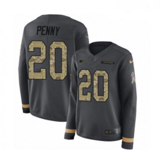 Womens Nike Seattle Seahawks 20 Rashaad Penny Limited Black Salute to Service Therma Long Sleeve NFL