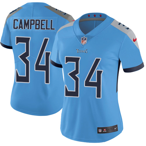 Nike Titans #34 Earl Campbell Light Blue Team Color Womens Stitched NFL Vapor Untouchable Limited Je