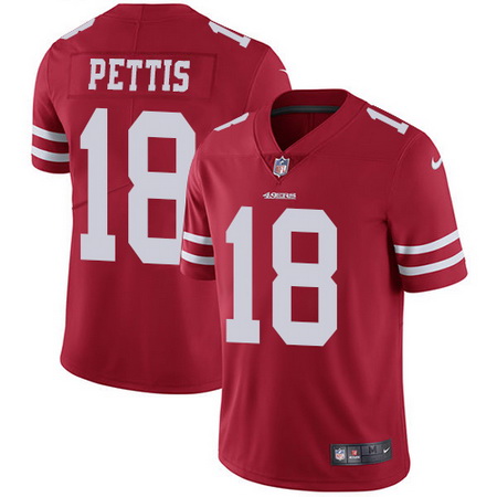 Nike 49ers #18 Dante Pettis Red Team Color Mens Stitched NFL Vapor Untouchable Limited Jersey