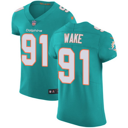 Nike Dolphins #91 Cameron Wake Aqua Green Team Color Mens Stitched NFL Vapor Untouchable Elite Jerse