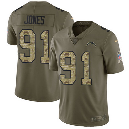Nike Chargers #91 Justin Jones Olive Camo Mens Stitched NFL Limi