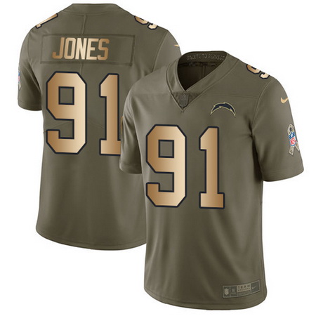 Nike Chargers #91 Justin Jones Olive Gold Mens Stitched NFL Limi