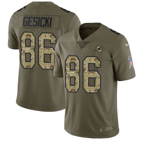 Nike Dolphins #86 Mike Gesicki Olive Camo Mens Stitched NFL Limited 2017 Salute To Service Jersey