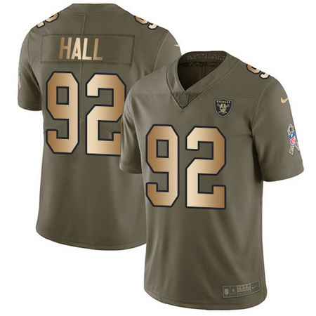 Nike Raiders #92 P J Hall Olive Gold Mens Stitched NFL Limited 2017 Salute To Service Jersey