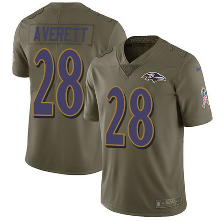 Nike Ravens #28 Anthony Averett Olive Mens Stitched NFL Limited 2017 Salute To Service Jersey