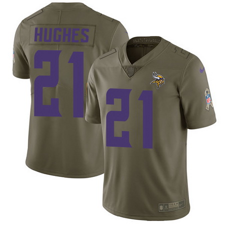 Nike Vikings #21 Mike Hughes Olive Mens Stitched NFL Limited 201