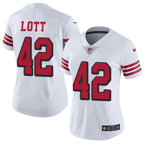Nike 49ers #42 Ronnie Lott White Rush Womens Stitched NFL Vapor 
