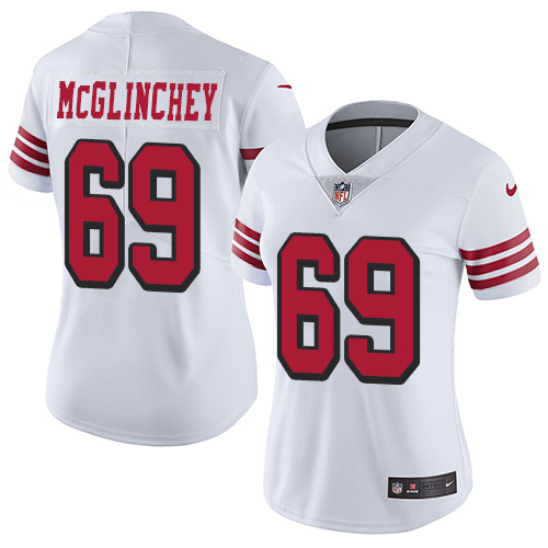Nike 49ers #69 Mike McGlinchey White Rush Womens Stitched NFL Va
