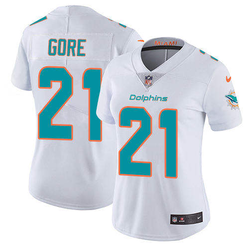 Nike Dolphins #21 Frank Gore White Womens Stitched NFL Vapor Unt
